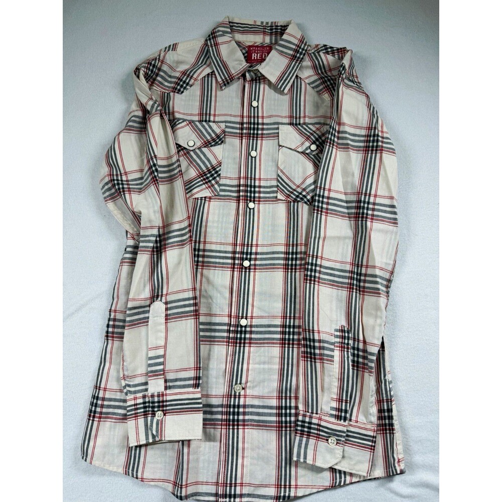 Wrangler Jeans Co. Red Men’s S Plaid Long Sleeve Point Collar Pockets Woven 373